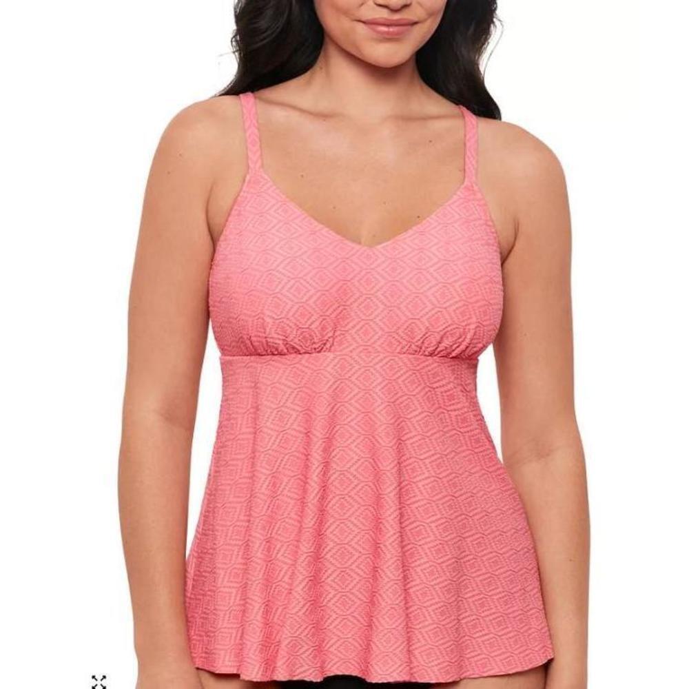 Swim Solutions Women's Textured Underwire Tankini Top Pink 8 - Picture 1 of 1